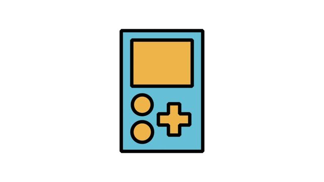 Game Console Motion Icon. Retro handheld game console animation in colorful flat style for gaming, leisure, and digital entertainment.