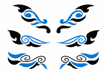 Set of Tribal Wing Ornaments and Wave Decorative Elements Vector
