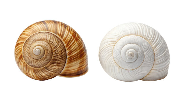 Brown and white snail shells isolated on transparent background