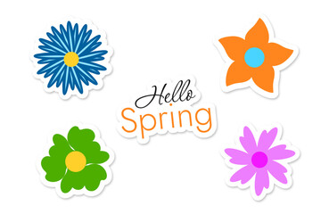 Obraz premium Hello spring set of vector different colors stickers with flowers without background