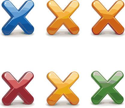 Create a kinds of deferent realistic x symbol icon. 3d illustration vector art with white background..