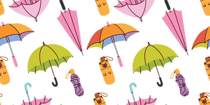 Set of thirteen 4 hand drawn umbrella stickers in various bright colors. Includes open and closed versions ideal for scrapbooking, seasonal weather tracking, and digital art.