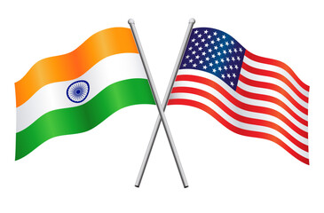 india and usa american indian flags in relationship alliance crossed flagpoles vector isolated on transparent background