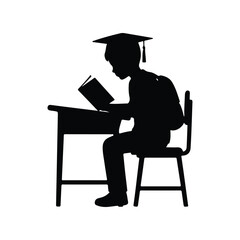 Fototapeta premium Graduate Student Studying Book Silhouette Vector
