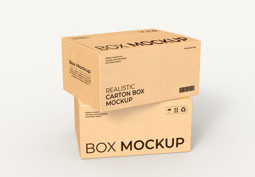 Realistic Carton Box Mockup Set