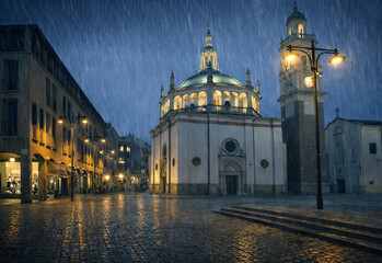 Sanctuary of Santa Maria di Piazza in Busto Arsizio, Italy at night