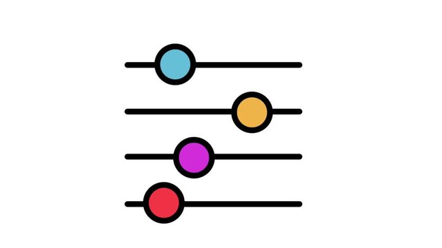Audio Equalizer Horizontal Motion Icon. Colorful horizontal audio equalizer sliders animation for sound engineering, music mixing, and volume control settings.