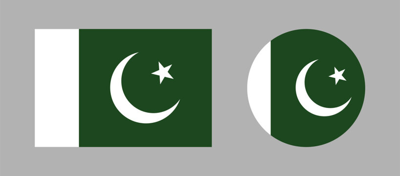 Flag of Pakistan button in round, rectangular shape. Set of Pakistan flag rectangle, circle icons. National Pakistan flag background, badge, banner collection.