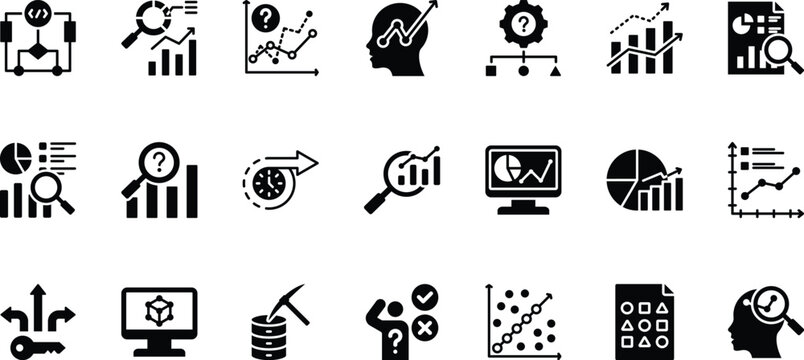 Data Analytics and Business Intelligence Solid Icons Set