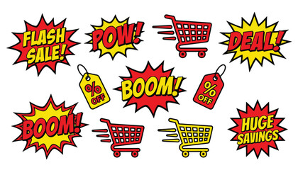 Comic book style sale and shopping icons © Rizki