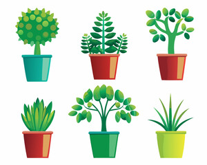 Assorted potted plants in a colorful cartoon illustration style