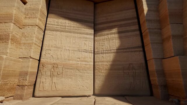 Ancient Egyptian hieroglyphs carved into stone walls of a temple. A glimpse into the rich history and culture of ancient civilizations