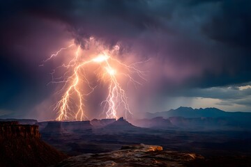 Fototapeta premium Stunning Lightning Over Grand Canyon Landscape
