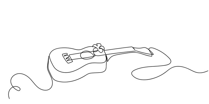 Single continuous line art style; ukulele musical instrument. Line art Illustration Editable stroke.