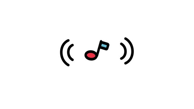 Musical Note Symbol Motion Icon. Simple animated musical note icon with vibration symbols representing melody, song playback, and audio alerts.