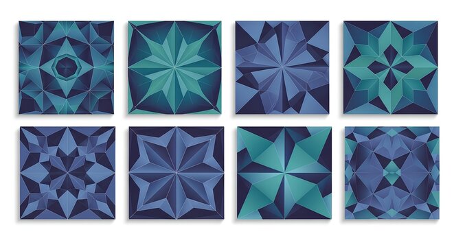 Geometric Abstract Patterns in Blue and Teal Tones.