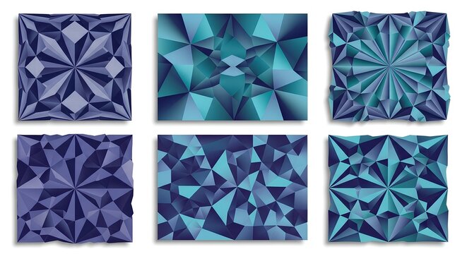 Geometric Faceted Crystal Textures in Shades of Blue and Purple.