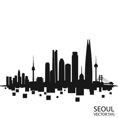 Obraz premium Seoul Skyline Silhouette Vector - South Korea Cityscape Art