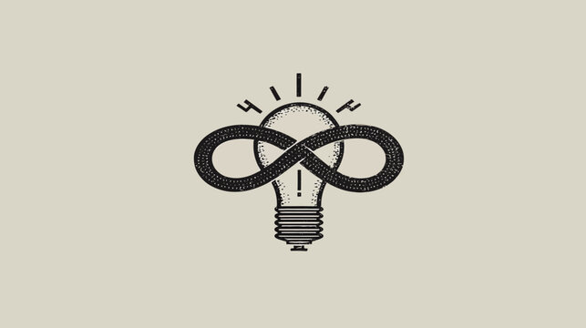 A black textured lightbulb combined with an infinity symbol on a muted tan backdrop