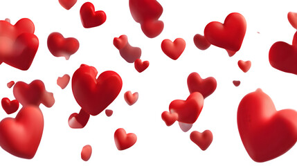 Floating Red Hearts on Black Background isolated on transparent background