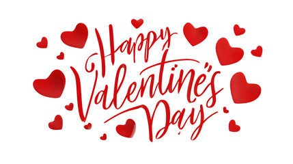 Valentine's Day Typography with Hearts isolated on transparent background