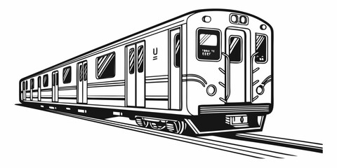 A detailed illustration of a vintage passenger train traveling on tracks © Gf