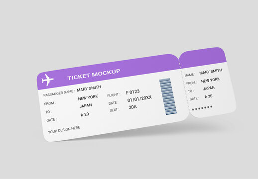 Realistic Airplane Ticket Mockup