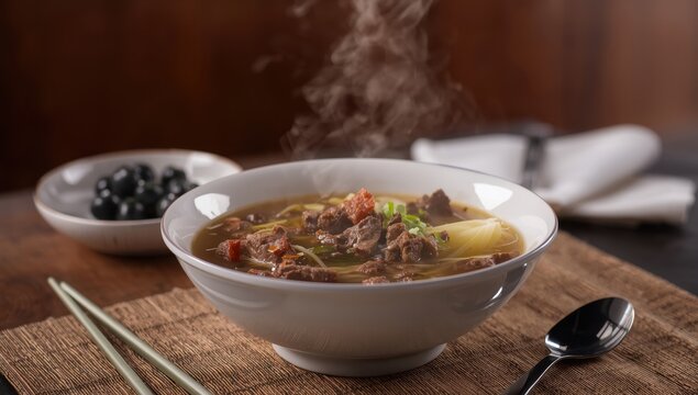 Restaurant beef noodle soup, braised