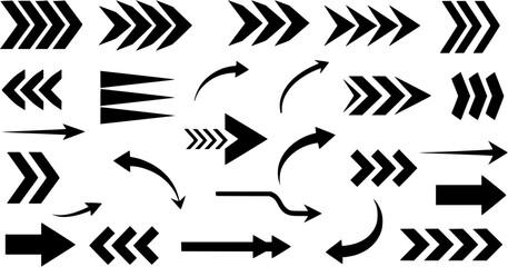 Dynamic Arrow Vector Set featuring Directional Flow, Curved Paths, and Speed Indicators