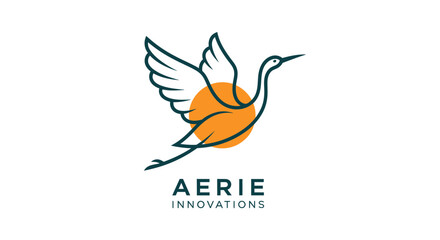 Fototapeta premium Aerie Innovations A Symbol of Flight and Progress with a Stylized Crane and Sun Emblem