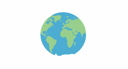Fototapeta premium Illustration of a blue and green globe against a white background, symbolizing Earth or the planet, in a simple graphic style.