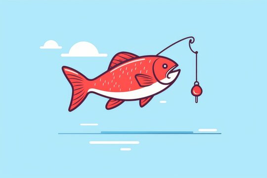 Red fish leaping from water to catch a fishing bobber lure