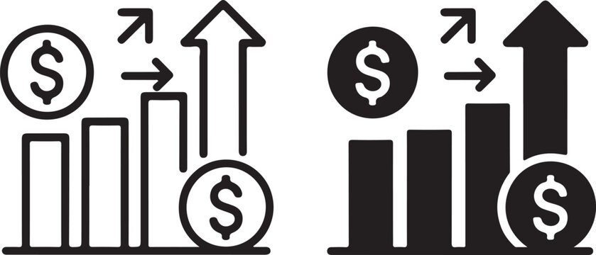 Graphs with dollar signs illustrating financial growth and economic trends isolated on white background, illustration