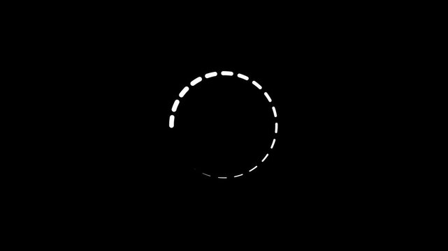 Loading dashed circle animation on black background. Waiting for download motion. spinning load icon 4k video.