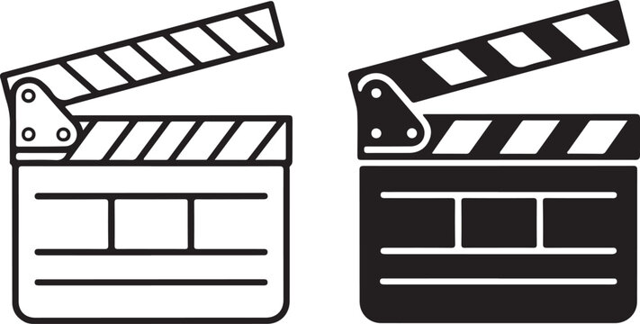 Two black and white film clapperboards with different designs on a white background isolated on white background, illustration