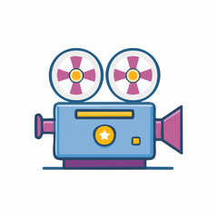 Cartoon illustration of a vintage movie camera on a white background