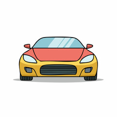 Cartoon illustration of a colorful modern sports car design, front view, isolated.