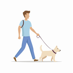 Man walking dog on a leash cartoon illustration