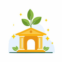 Eco-Friendly Architecture Concept: Building with Green Energy Illustration