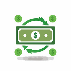 Money transfer and exchange concept illustration with dollar bill and coins
