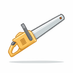 Illustrated yellow and gray chainsaw isolated on white background, tool for woodcutting