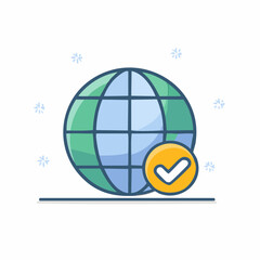 Globe with checkmark symbol, network, connection, approval, concept, world, planet