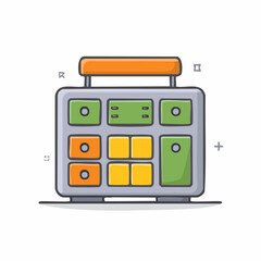 Cartoon illustration of a colorful dresser with drawers and a handle, isolated