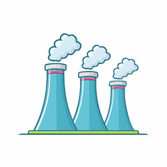Cartoon illustration of a power plant with smoke stacks emitting vapor.