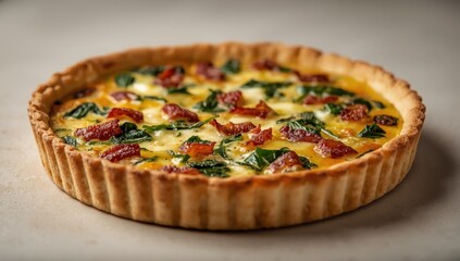 Spinach, bacon, and goat cheese quiche in a potato crust