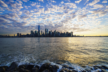 Lower Manhattan Skyline at Sunset with One World Trade Center