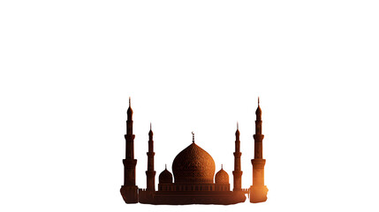 Illuminated mosque silhouette isolated on transparent background