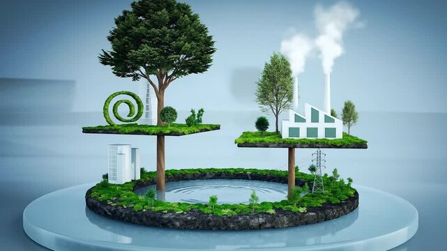 Eco-friendly industry and nature balance, clean energy, sustainable lifestyle and environmental protection concept