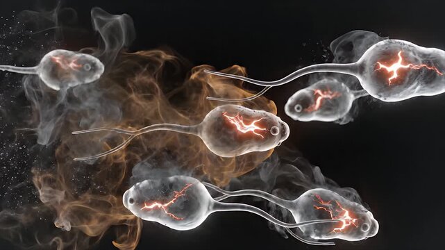 Microscopic Visualization of Sperm Cells Affected by Toxic Substances Representing Smoking Damage and Fertility