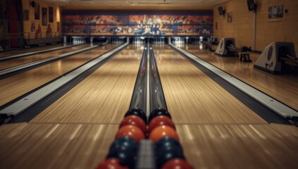 The bowling hall featured a wooden lane